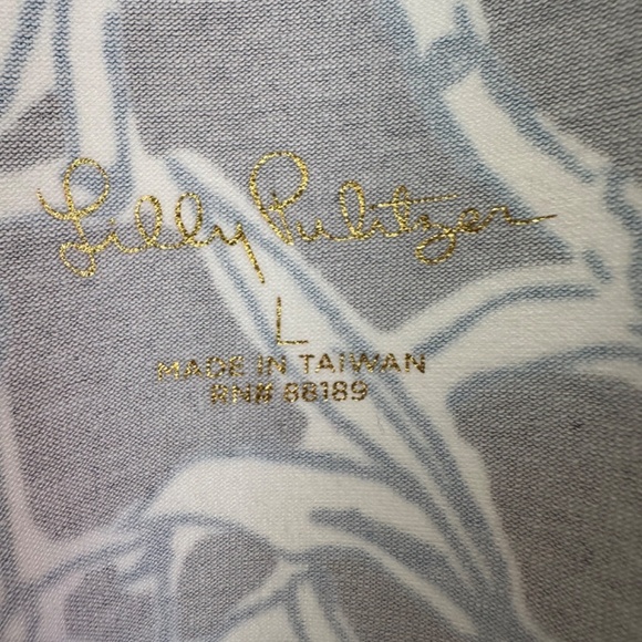 Lilly Pulitzer Alora Top Lucky Bamboo V Neck Shirt Navy Blue Pink s/s Large VGUC - Picture 5 of 5